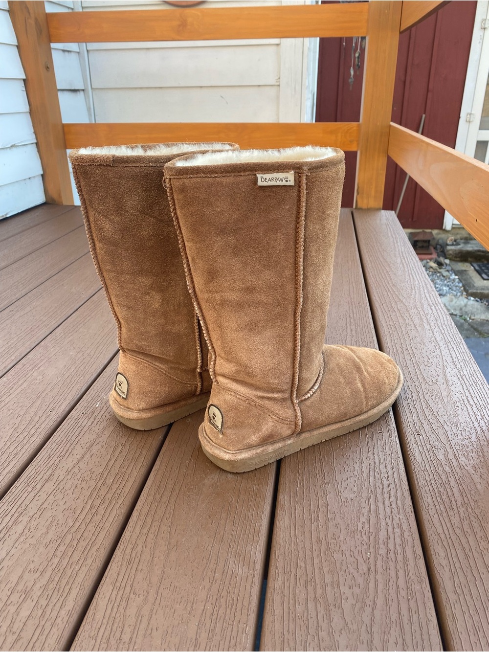 BearPaw Tall Suede Shearling Boots - Chestnut